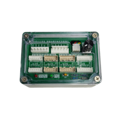 Testador de motor BLDC portátil com potenciômetro e LEDs indicadores, mostrando as conexões para um motor de 5 fios.