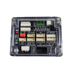 Testador BLDC com display digital mostrando a frequência, com conectores e chave seletora para motores de 3 e 5 fios.